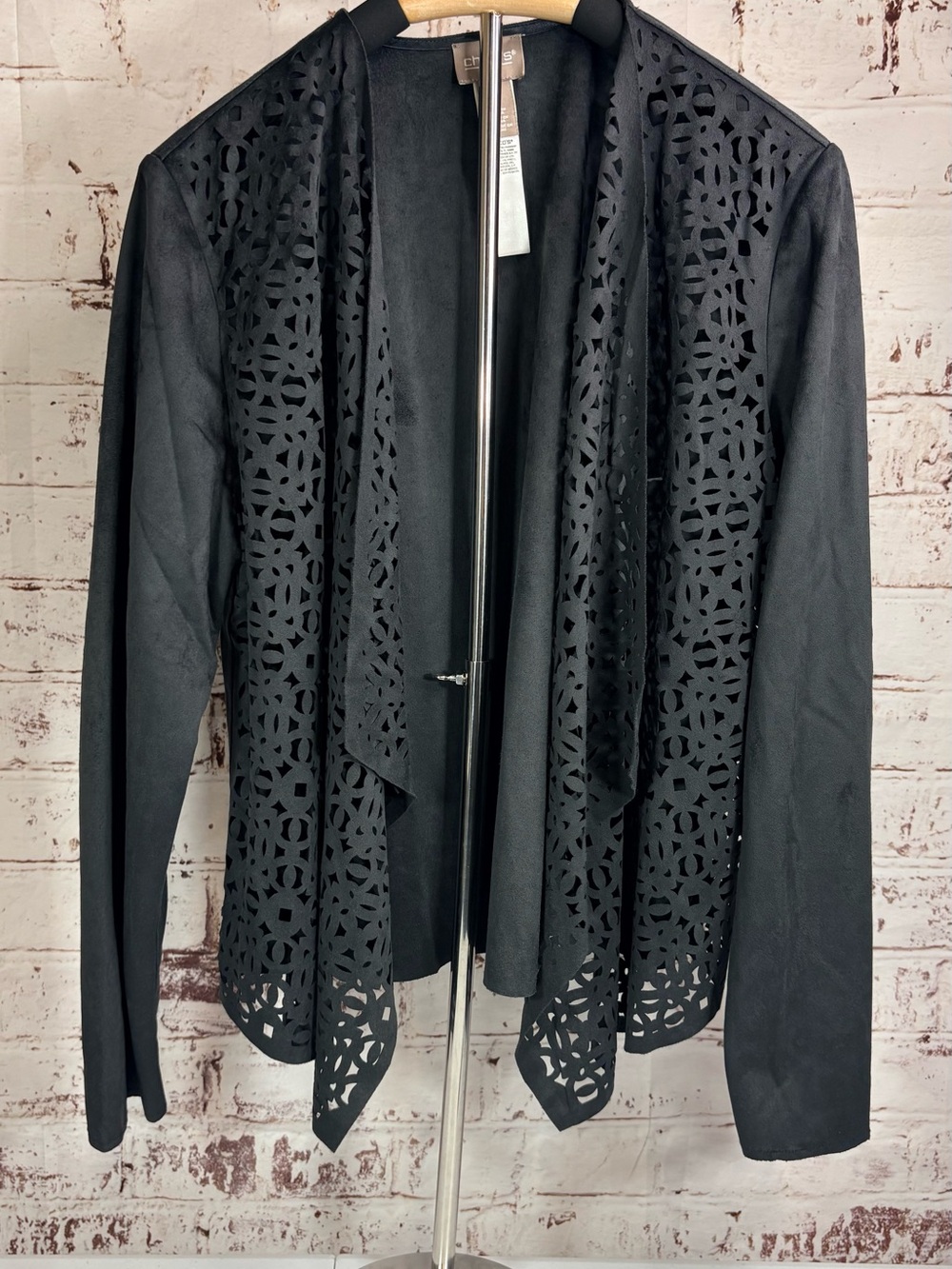 Chico's Black Laser-Cut Open Front Blazer